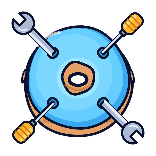 Donut Utils logo: a blue frosted donut pinned by two wrenches and two screwdrivers